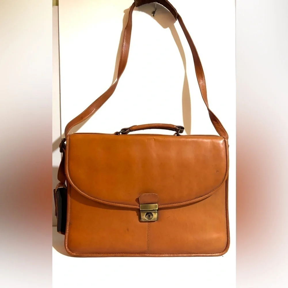 Vintage unisex Classic brown brief travel, messenger, work Leather Men's Bag